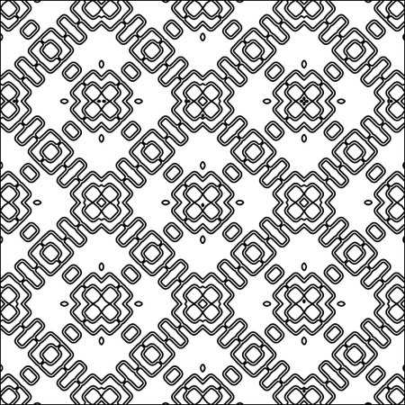 Black lines on white background.Wallpaper with figures from lines. Abstract geometric black and white pattern for web page, textures, card, poster, fabric, textile. Monochrome repeating design.のイラスト素材