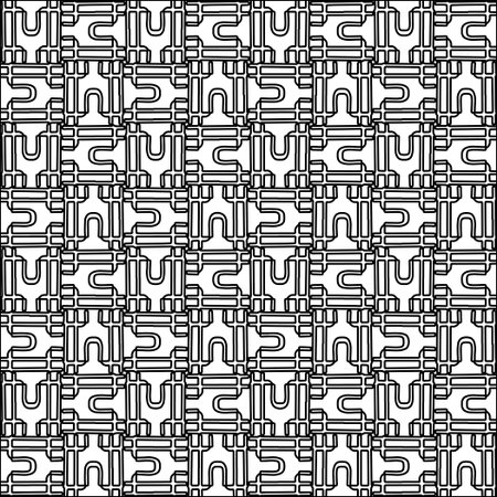 Black lines on white background.Wallpaper with figures from lines. Abstract geometric black and white pattern for web page, textures, card, poster, fabric, textile. Monochrome repeating design.のイラスト素材