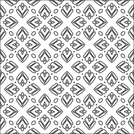 Figures from lines.Black pattern on white wallpaper for web page, textures, card, poster, fabric, textile. Abstract background.Repeating background image.White texture. Lines shapes.のイラスト素材