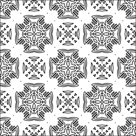 Figures from lines.Black pattern on white wallpaper for web page, textures, card, poster, fabric, textile. Abstract background.Repeating background image.White texture. Lines shapes.のイラスト素材