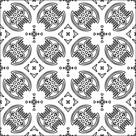 Figures from lines.Black pattern on white wallpaper for web page, textures, card, poster, fabric, textile. Abstract background.Repeating background image.White texture. Lines shapes.のイラスト素材