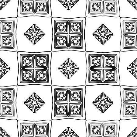 Figures from lines.Black pattern on white wallpaper for web page, textures, card, poster, fabric, textile. Abstract background.Repeating background image.White texture. Lines shapes.のイラスト素材