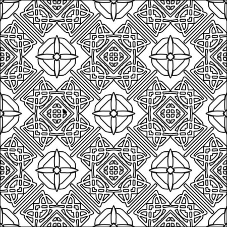 Figures from lines.Black pattern on white wallpaper for web page, textures, card, poster, fabric, textile. Abstract background.Repeating background image.White texture. Lines shapes.のイラスト素材