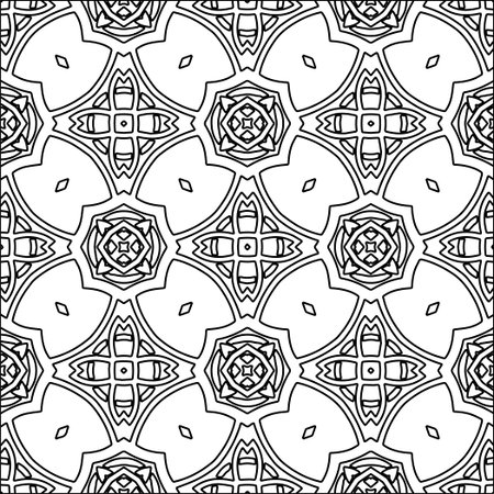 Figures from lines.Black pattern on white wallpaper for web page, textures, card, poster, fabric, textile. Abstract background.Repeating background image.White texture. Lines shapes.のイラスト素材