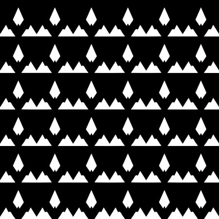 Seamless pattern. Black and white geometrical background with decorative tribal elements.Repeat pattern fot design background, wrapping paper, clothing, fabric, packaging. Graphic illustration.のイラスト素材