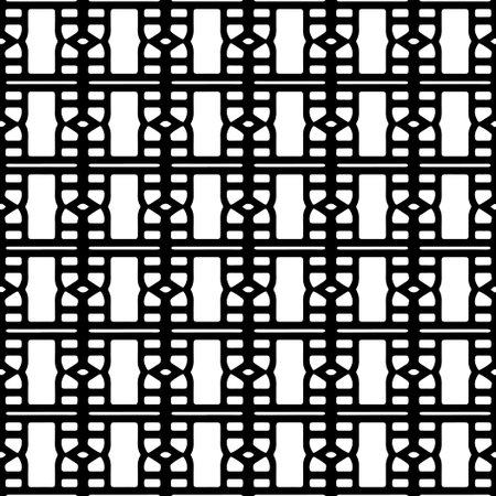 Seamless pattern. Black and white geometrical background with decorative tribal elements.Repeat pattern fot design background, wrapping paper, clothing, fabric, packaging. Graphic illustration.のイラスト素材