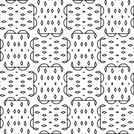 Monochrome ornamental texture with smooth linear shapes, zigzag lines, lace pattern.Abstract geometric black and white pattern for web page, textures, card, poster, fabric, textile.のイラスト素材