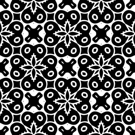 Vector pattern in geometric ornamental style. Black and white color. Simple geo all over print block for apparel textile, ladies dress, fashion garment, digital wall paper.のイラスト素材