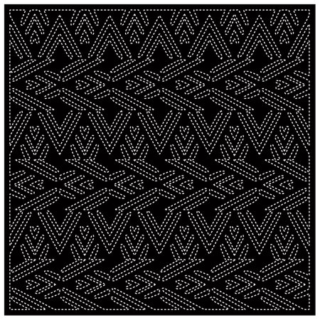 Black background with figures from dots. Black and white pattern for web page, textures, card, poster, fabric, textile. Repeating design.のイラスト素材