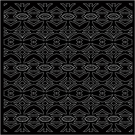 Black background with figures from dots. Black and white pattern for web page, textures, card, poster, fabric, textile. Repeating design.のイラスト素材
