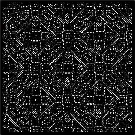 Black background with figures from dots. Black and white pattern for web page, textures, card, poster, fabric, textile. Repeating design.のイラスト素材