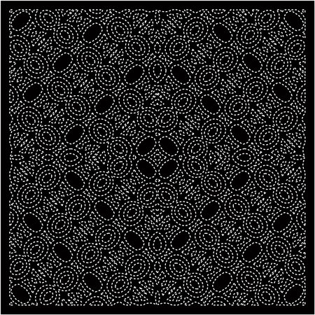 Black background with figures from dots . Black and white pattern for web page, textures, card, poster, fabric, textile. Repeating design.のイラスト素材