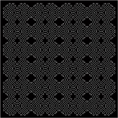 Black background with figures from dots . Black and white pattern for web page, textures, card, poster, fabric, textile. Repeating design.のイラスト素材