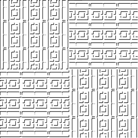 3d relief tiles. Vector pattern with symmetrical elements . Modern stylish abstract texture. Repeating tiles from striped elements. Black and white pattern.のイラスト素材
