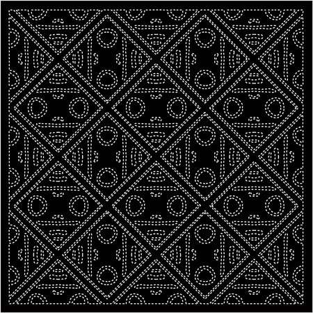 Black background with figures from dots . Black and white pattern for web page, textures, card, poster, fabric, textile. Repeating design.のイラスト素材