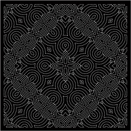 Black background with figures from dots . Black and white pattern for web page, textures, card, poster, fabric, textile. Repeating design.のイラスト素材