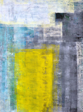 Grey, Teal and Yellow Abstract Art Paintingの写真素材