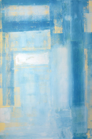 Teal and Yellow Abstract Art Paintingの写真素材