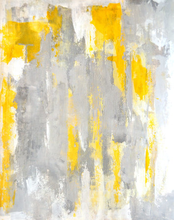 Grey and Yellow Abstract Art Paintingの写真素材