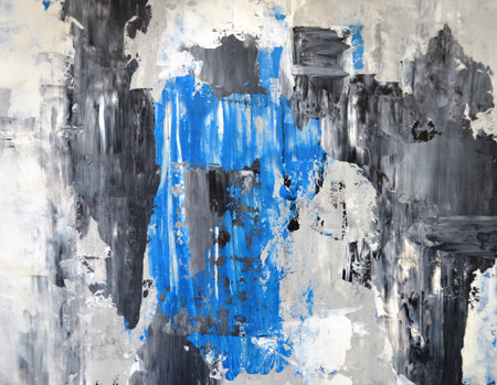 Grey and Blue Abstract Art Paintingの写真素材