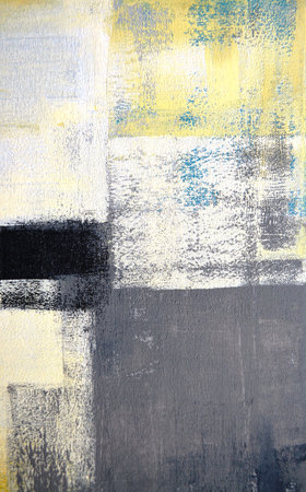 Grey and Yellow Abstract Art Paintingの写真素材
