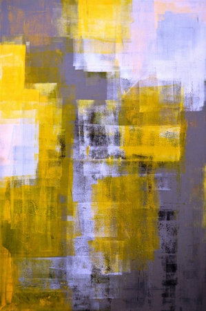 Grey and Yellow Abstract Art Paintingの写真素材