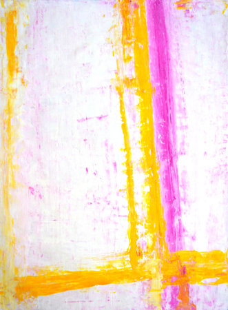 Pink and Yellow Abstract Art Paintingの写真素材