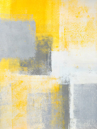 Grey and Yellow Abstract Art Paintingの写真素材