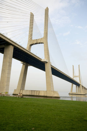View of noth tower of Vasco da Gama bridgeの写真素材