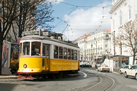 Tram passing by at Chiado, Lisbonのeditorial素材