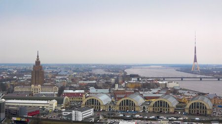 Aerial view of Riga and Daugava river