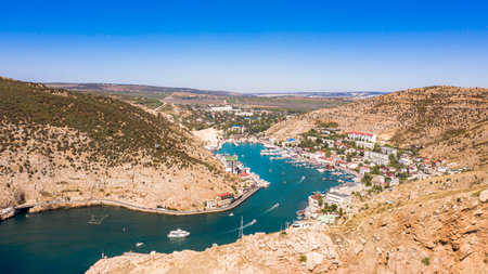 beautiful summer view from a height of the Balaklava bayの写真素材