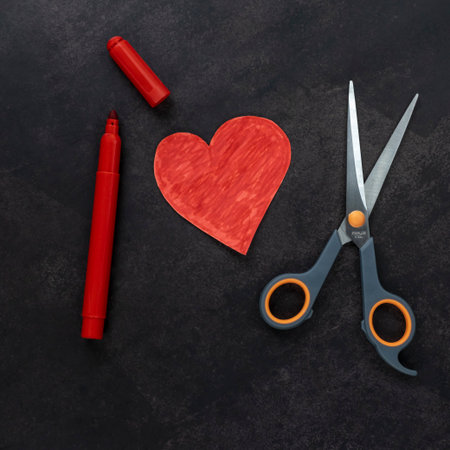 making a valentine with your own hands for Valentines Day, an ideal idea for congratulationsの写真素材