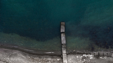 breakwater made of concrete slabs in russiaの写真素材
