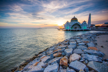 Masjid Selat Mosque in Melaka, Malaysiaの写真素材