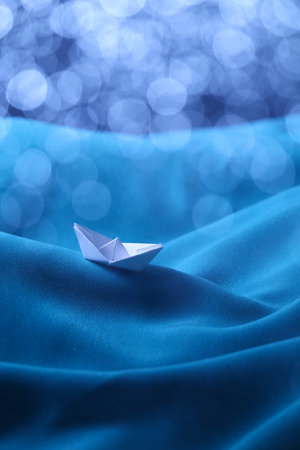 Boat trapped in stormy sea, concept of depressionの写真素材