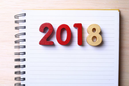 Year 2018 with notepadの写真素材