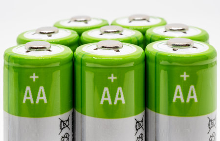 Green batteries on white backgroundの写真素材