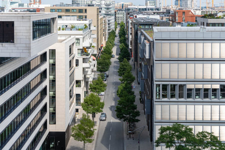 Street view in the city of Hamburg, view from the Elbphilharmonie buildingのeditorial素材
