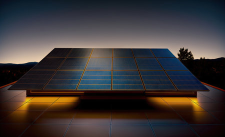 Solar panels on the roof of the house. 3d rendering.の素材