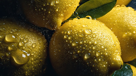 Lemons with water drops on a dark background. Close up.の素材