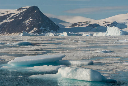 Antarctic landscape with icebergs and ice floes, Antarctica