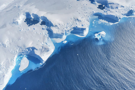 Icebergs in the ocean. 3D illustration with detailed planet surface.