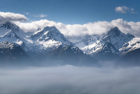 Mountains and clouds in Cordillera Huayhuash, Peru