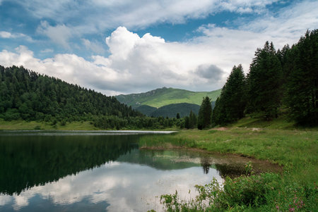 Beautiful mountain lake in the Carpathian Mountains, Ukraine.の写真素材