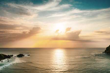 Beautiful sunset over the sea in Phuket, Thailand.の写真素材