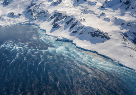 Aerial view of glacier and sea in Patagonia, Argentinaの写真素材