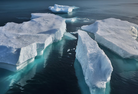 Icebergs floating in the ocean. Antarctica. Global warming concept.
