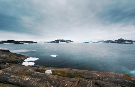 Iceland landscape with fjord and mountains. Long exposure.