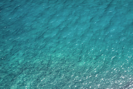 Blue sea water texture background. Top view of the sea surface.の写真素材